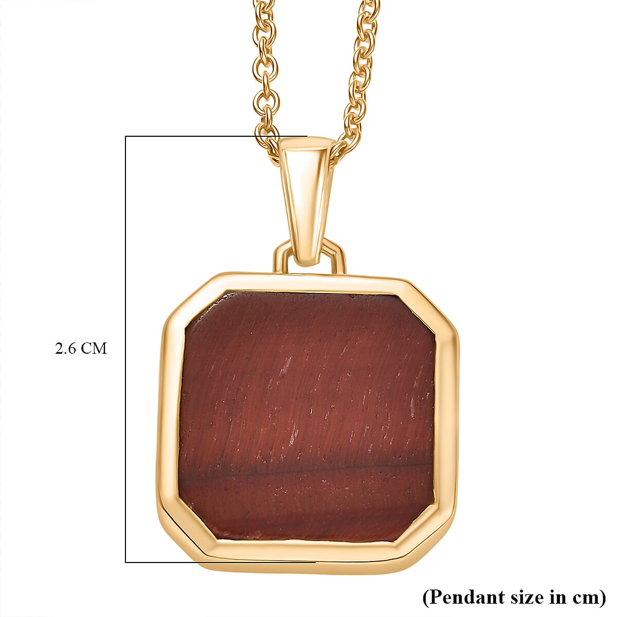 EverTrue Red Tiger Eye Pendant with Chain (Size 20) in Yellow Gold Plated 6.35 Ct.