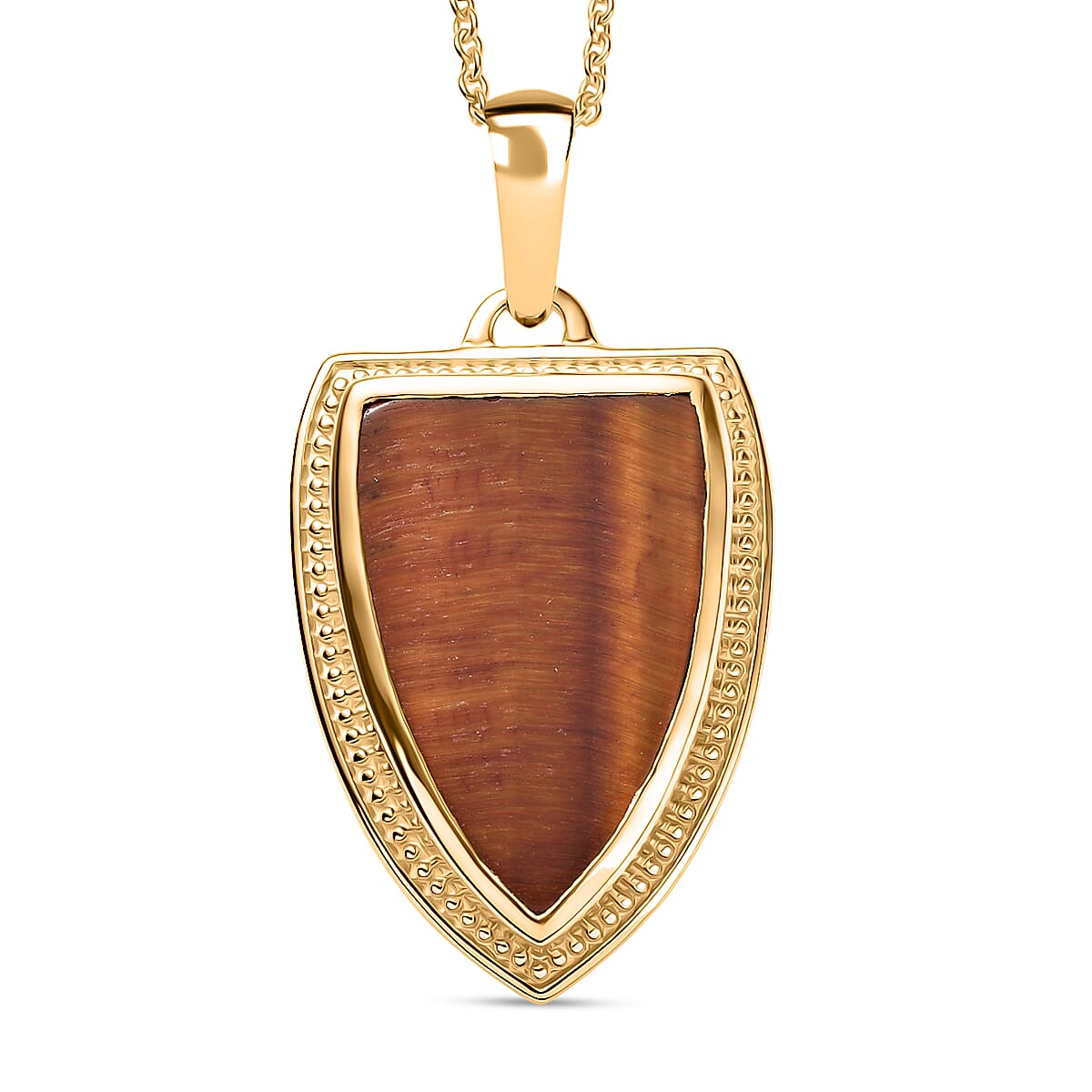 EverTrue Red Tiger Eye Pendant with Chain (Size 20) in Yellow Gold Plated 16.14 Ct.