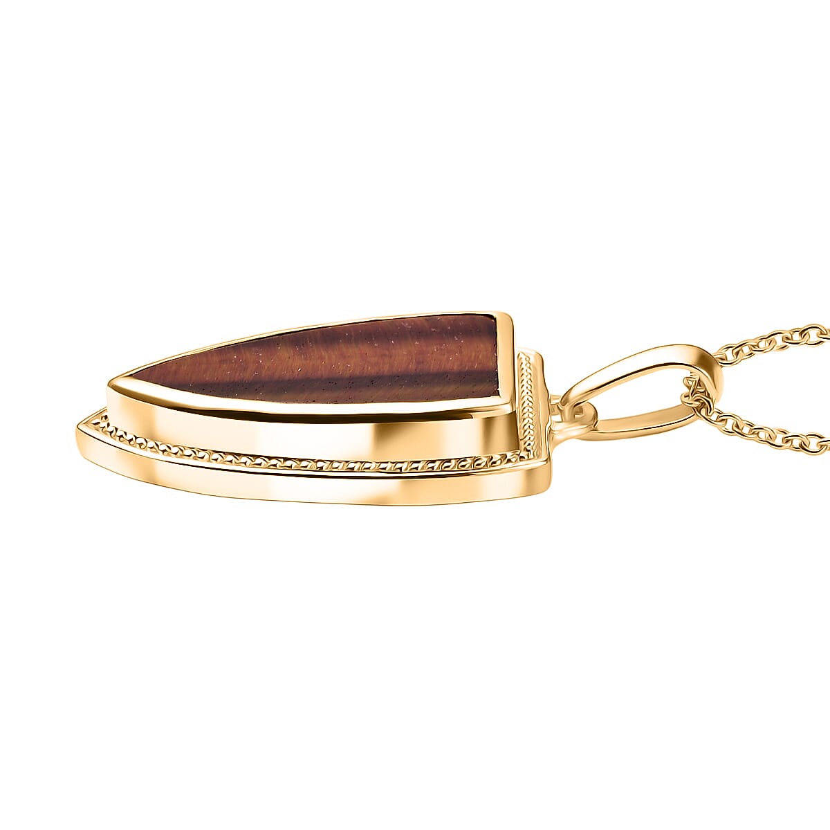 EverTrue Red Tiger Eye Pendant with Chain (Size 20) in Yellow Gold Plated 16.14 Ct.
