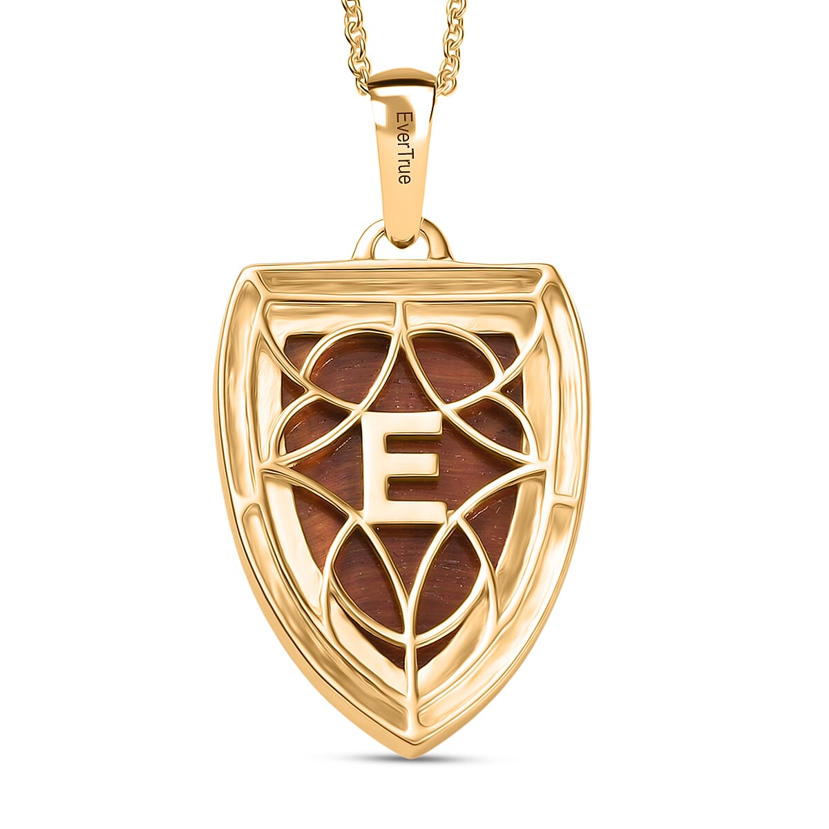 EverTrue Red Tiger Eye Pendant with Chain (Size 20) in Yellow Gold Plated 16.14 Ct.