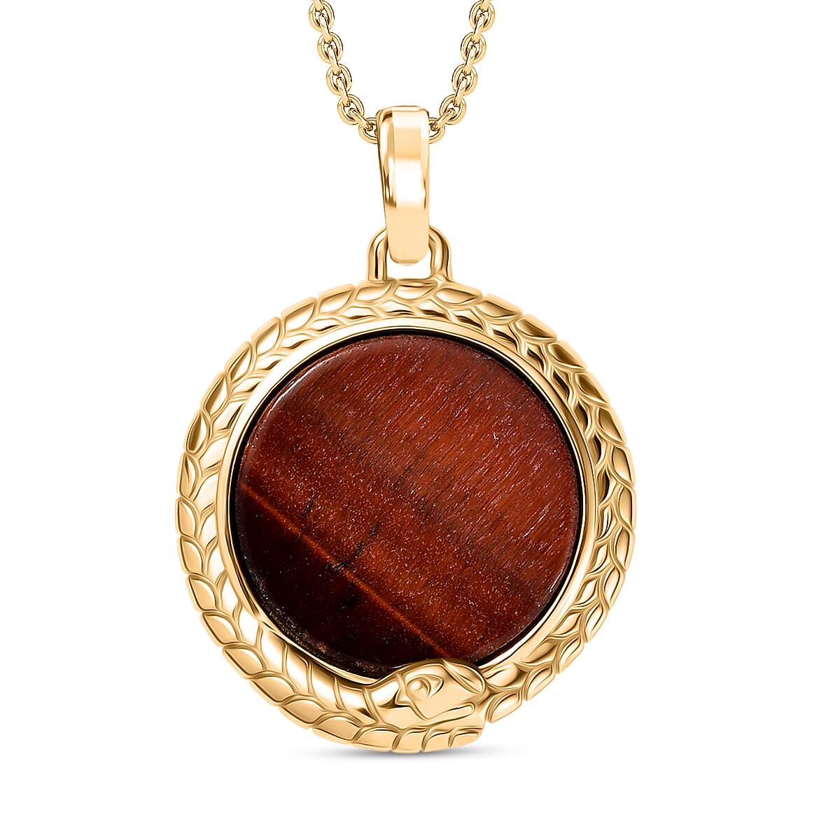 EverTrue Red Tiger Eye Pendant with Chain (Size 20) in Yellow Gold Plated 15.98 Ct.