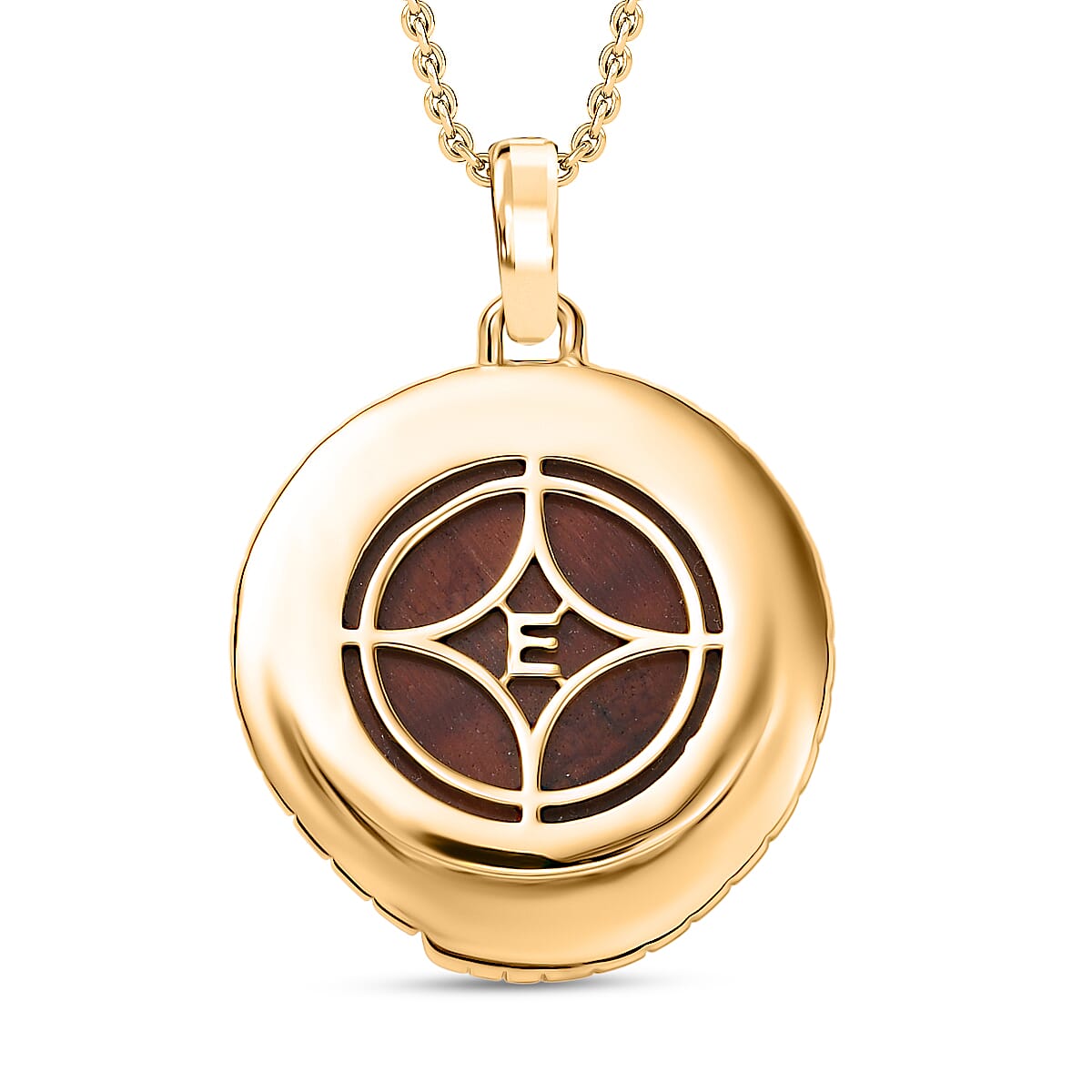 EverTrue Red Tiger Eye Pendant with Chain (Size 20) in Yellow Gold Plated 15.98 Ct.