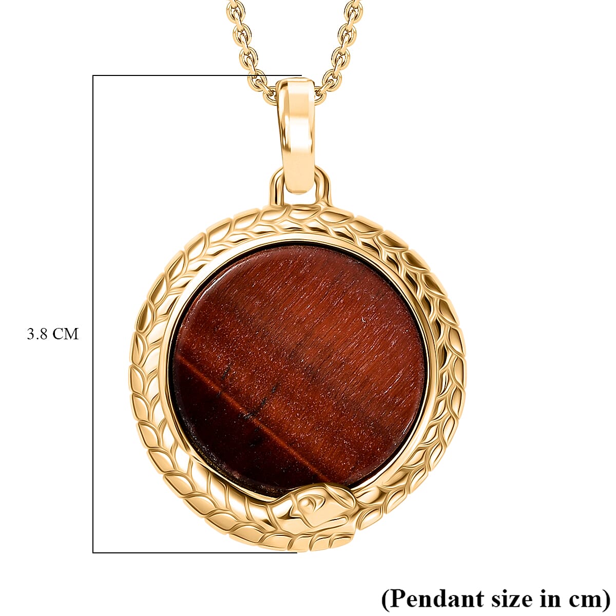 EverTrue Red Tiger Eye Pendant with Chain (Size 20) in Yellow Gold Plated 15.98 Ct.