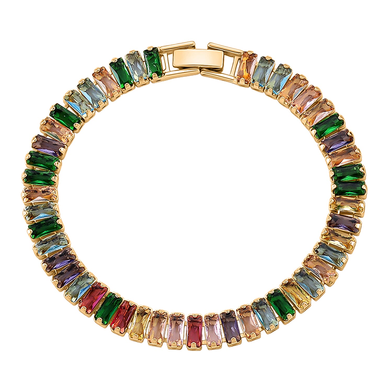 Set of 2 - Green Glass, Blue Glass & Multi Colour Cubic Zirconia Tennis Bracelet (Size - 7) & Earring with Clasp 19.50 Ct.