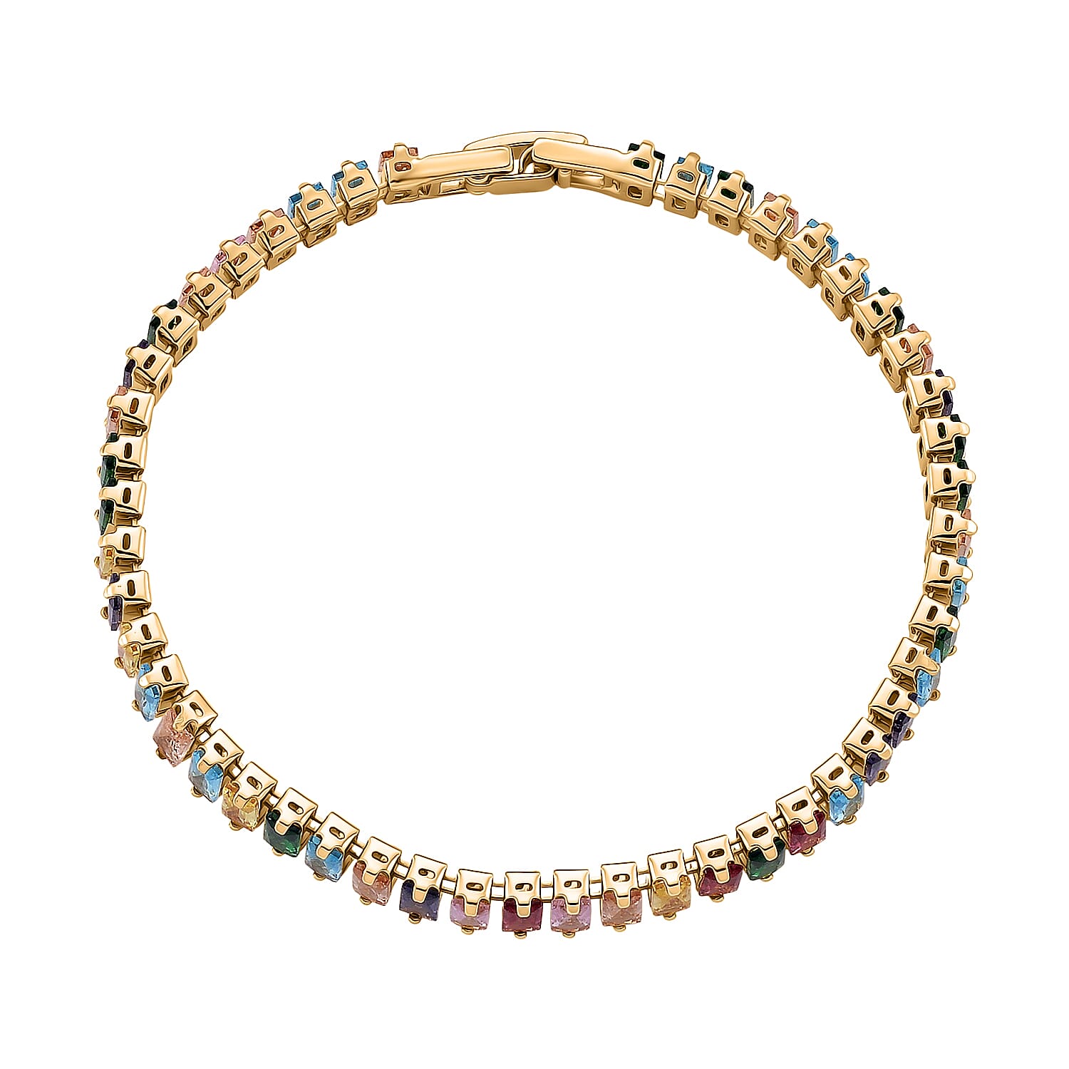 Set of 2 - Green Glass, Blue Glass & Multi Colour Cubic Zirconia Tennis Bracelet (Size - 7) & Earring with Clasp 19.50 Ct.