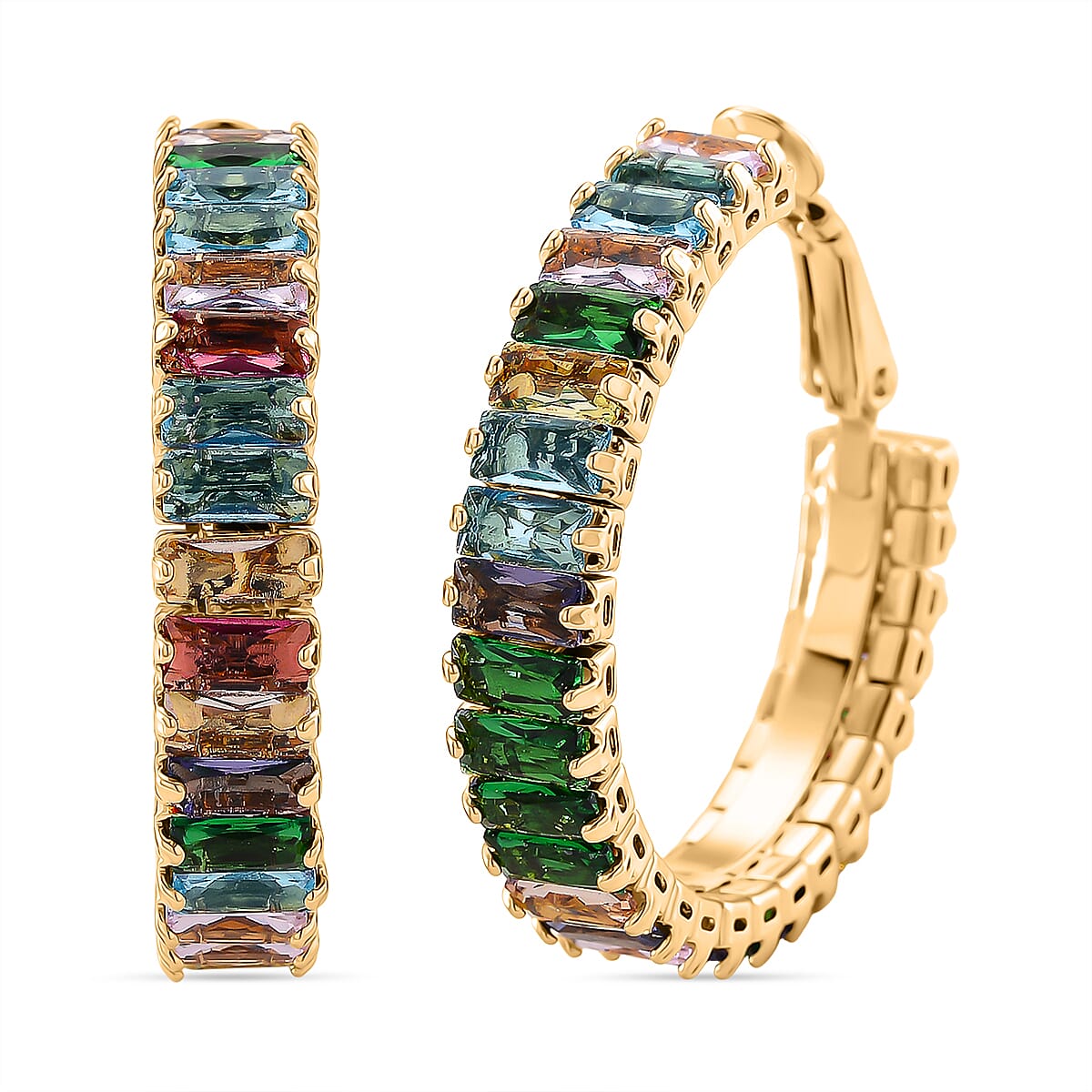 Set of 2 - Green Glass, Blue Glass & Multi Colour Cubic Zirconia Tennis Bracelet (Size - 7) & Earring with Clasp 19.50 Ct.