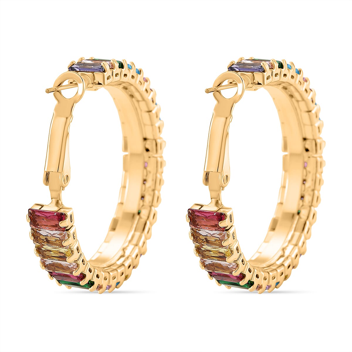 Set of 2 - Green Glass, Blue Glass & Multi Colour Cubic Zirconia Tennis Bracelet (Size - 7) & Earring with Clasp 19.50 Ct.