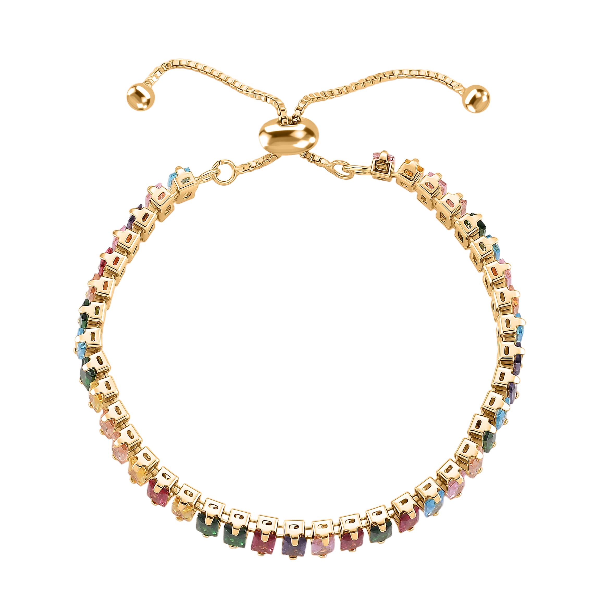 Set of 2 - Multi Color Cubic Zirconia Adjustable Bracelet (Size 6.5-9.5) & Earring with Clasp 20.00 Ct.