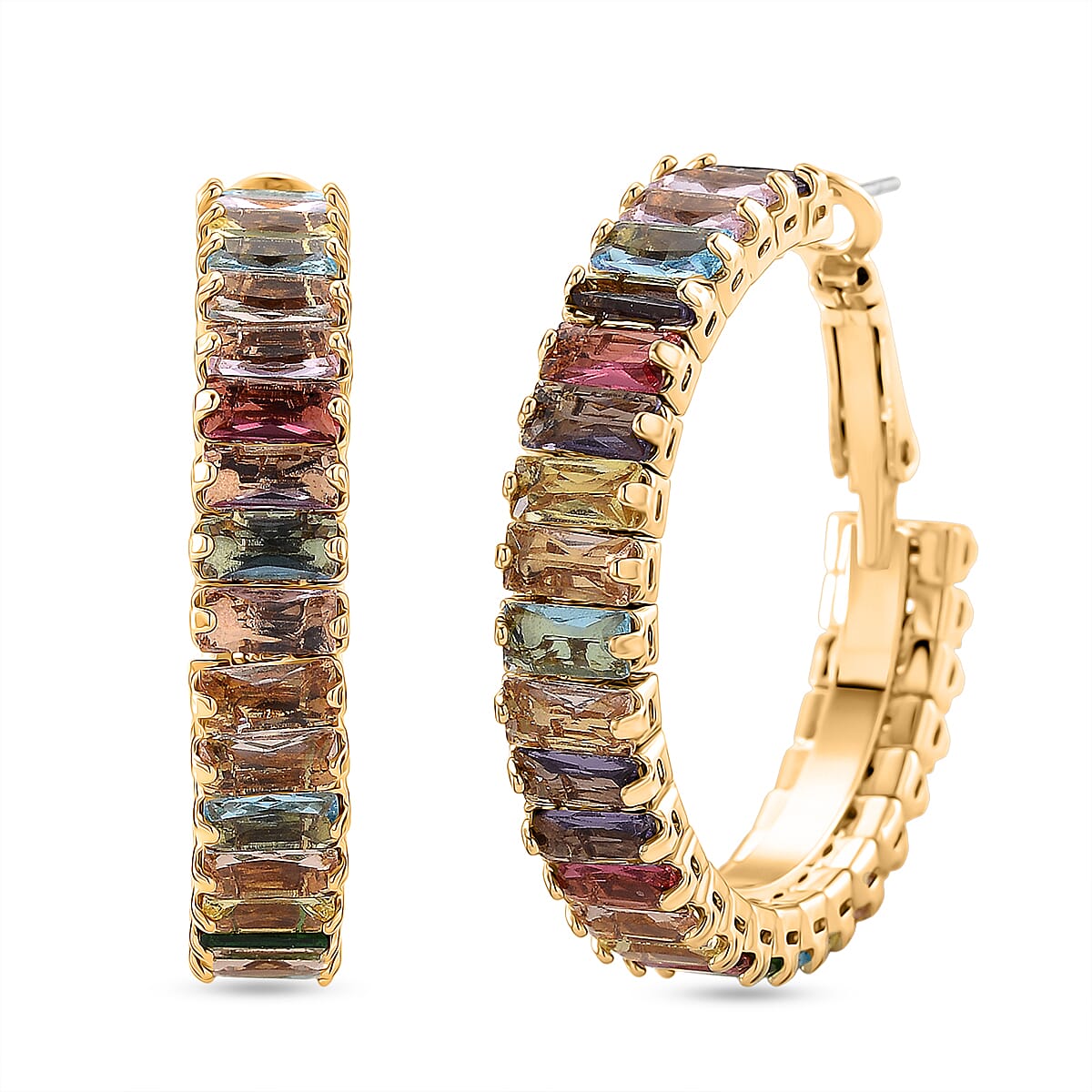 Set of 2 - Multi Color Cubic Zirconia Adjustable Bracelet (Size 6.5-9.5) & Earring with Clasp 20.00 Ct.