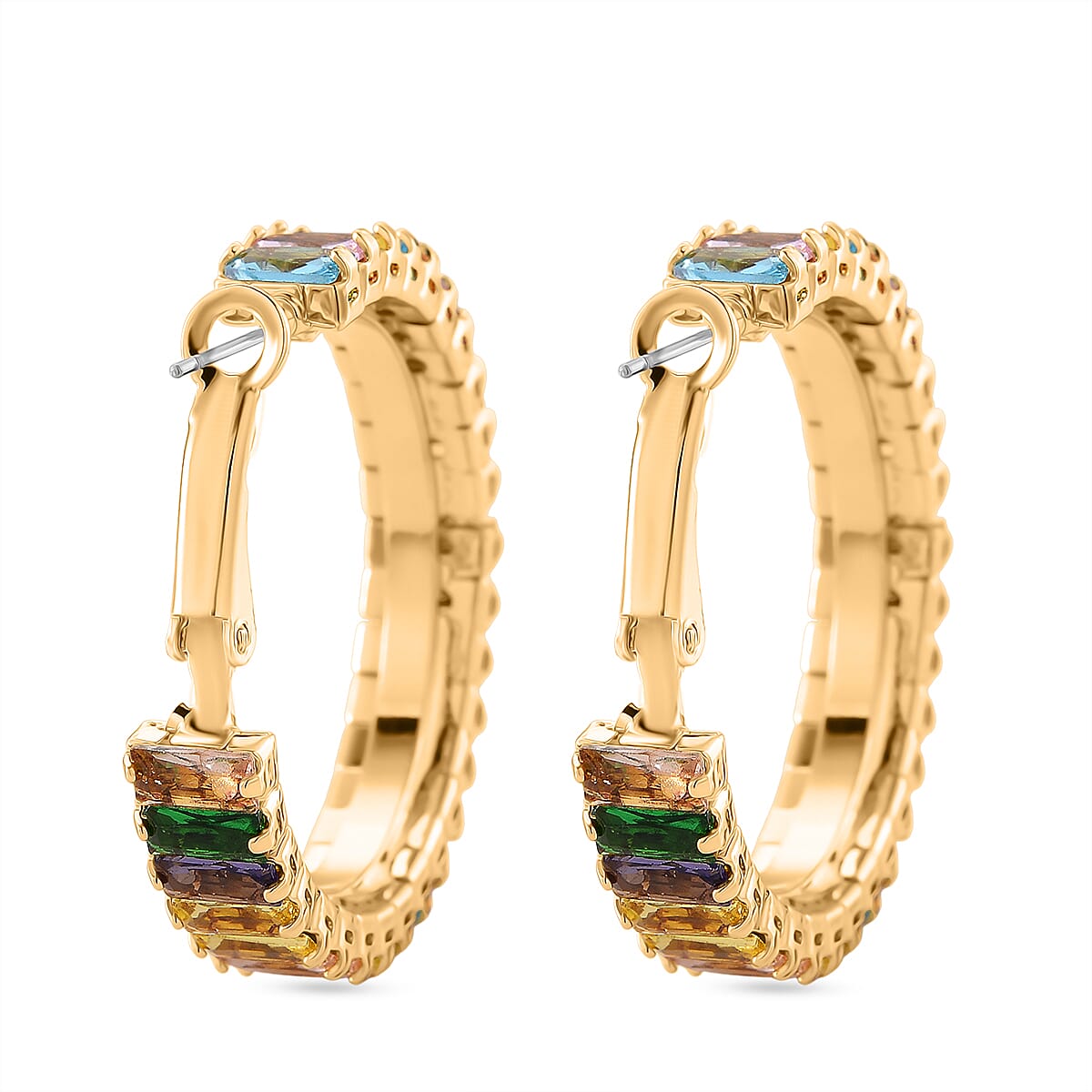 Set of 2 - Multi Color Cubic Zirconia Adjustable Bracelet (Size 6.5-9.5) & Earring with Clasp 20.00 Ct.