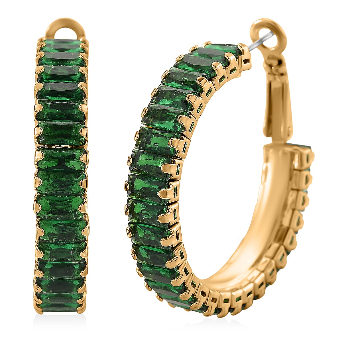 Set of 2 - Austrian Green Crystal Adjustable Bracelet (Size 6.5-9.5) & Earring with Clasp 11.00 Ct.