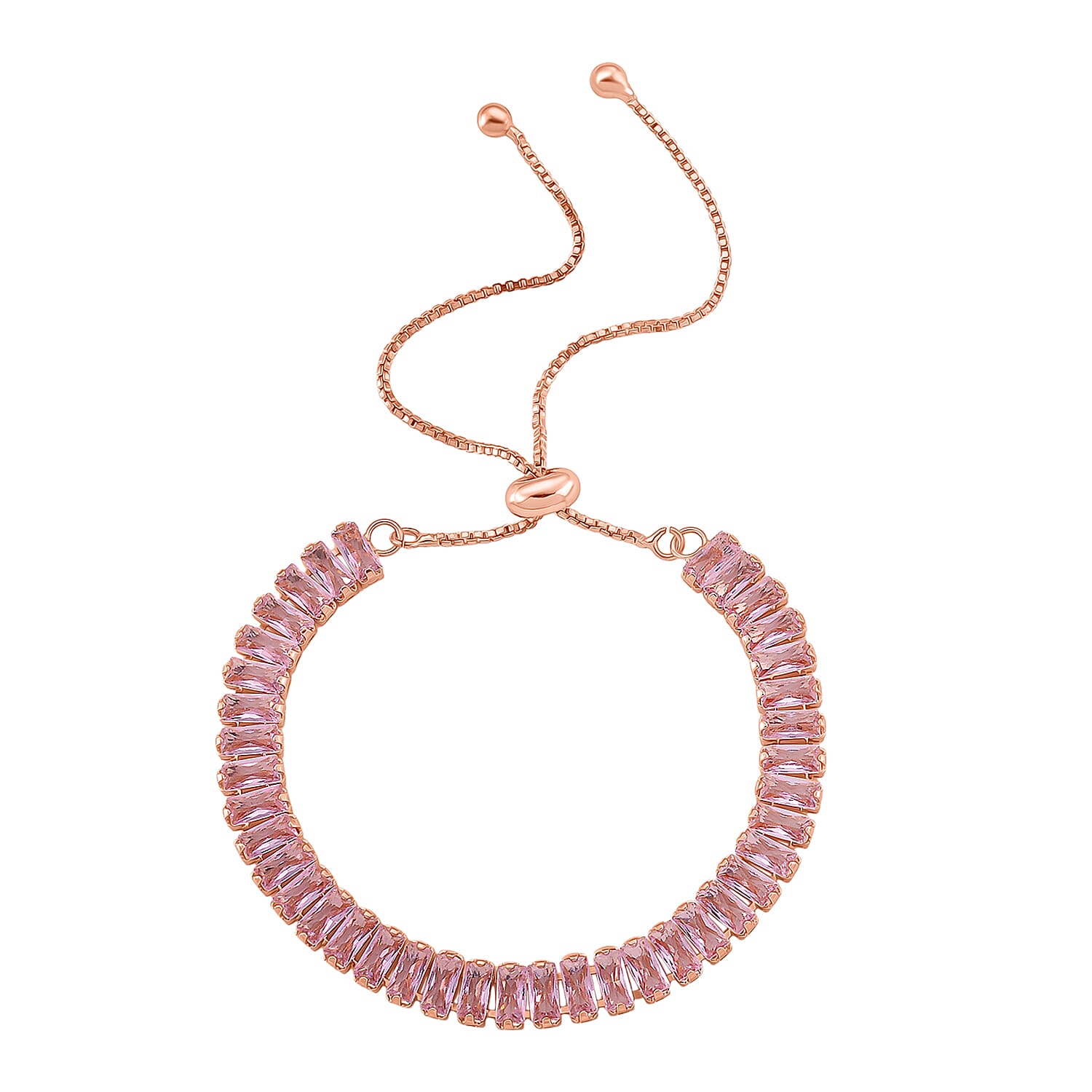 Set of 2 - Pink Cubic Zirconia Adjustable Bracelet (Size 6.5-9.5) & Hoop Earring with Clasp in Rose Gold Tone 20.00 Ct.