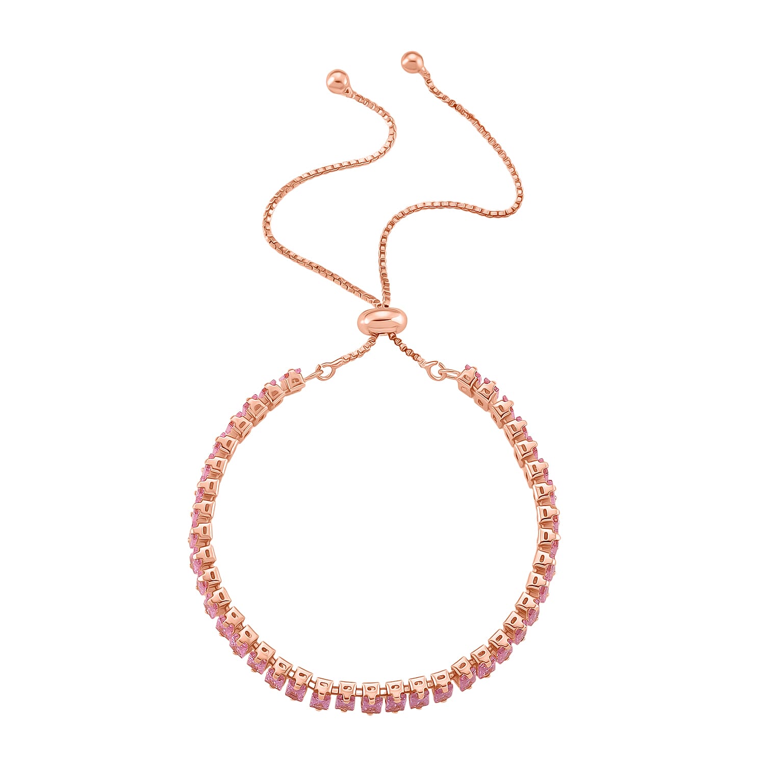 Set of 2 - Pink Cubic Zirconia Adjustable Bracelet (Size 6.5-9.5) & Hoop Earring with Clasp in Rose Gold Tone 20.00 Ct.
