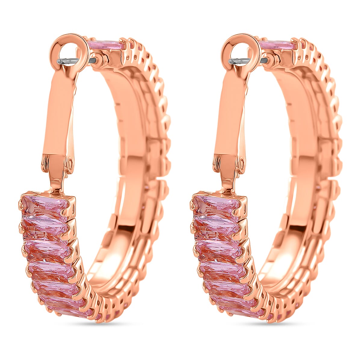 Set of 2 - Pink Cubic Zirconia Adjustable Bracelet (Size 6.5-9.5) & Hoop Earring with Clasp in Rose Gold Tone 20.00 Ct.