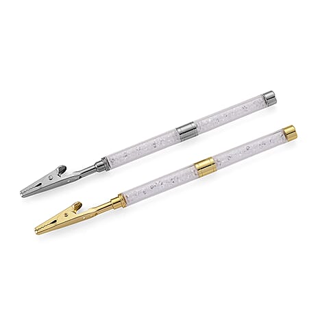 Set of 2 - Austrian White Crystal Bracelet Buddies in Yellow Gold & Silver Plated