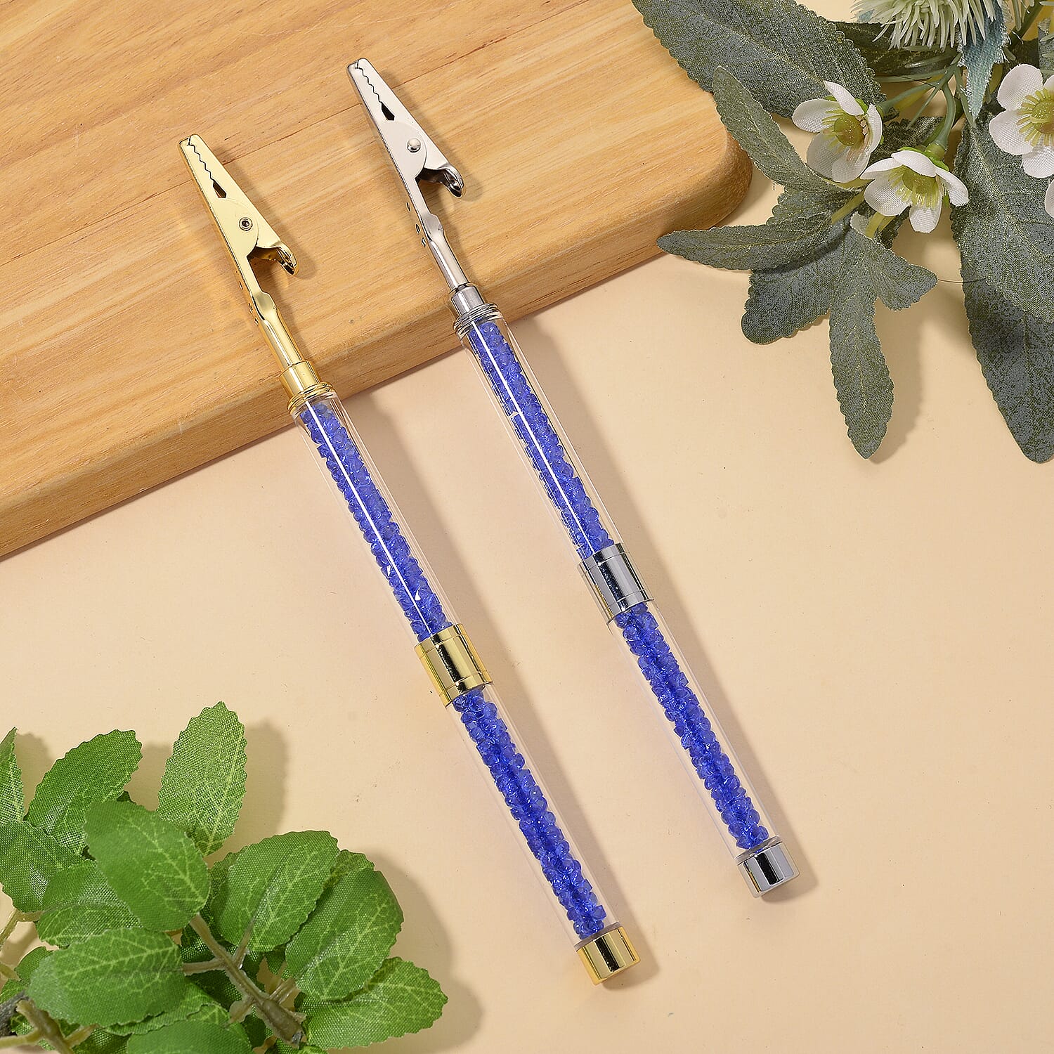 Set of 2 - Austrian Blue Crystal Bracelet Buddies in Yellow Gold & Silver Plated