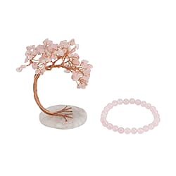 2 Piece Set - Zambian Amethyst Bracelet (Strechable) & Gemstone Tree in Rose Gold Plated 290.00 Ct.