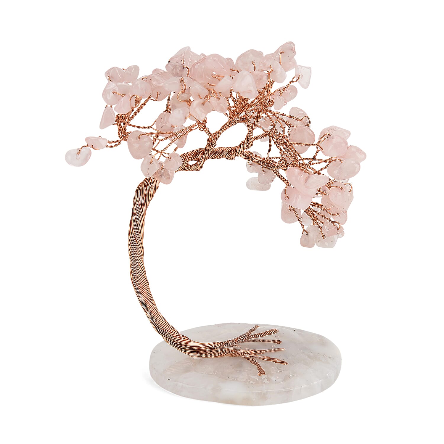 2 Piece Set - Rose Quartz Bracelet (Strechable) & Gemstone Tree in Rose Gold Plated 290.00 Ct.