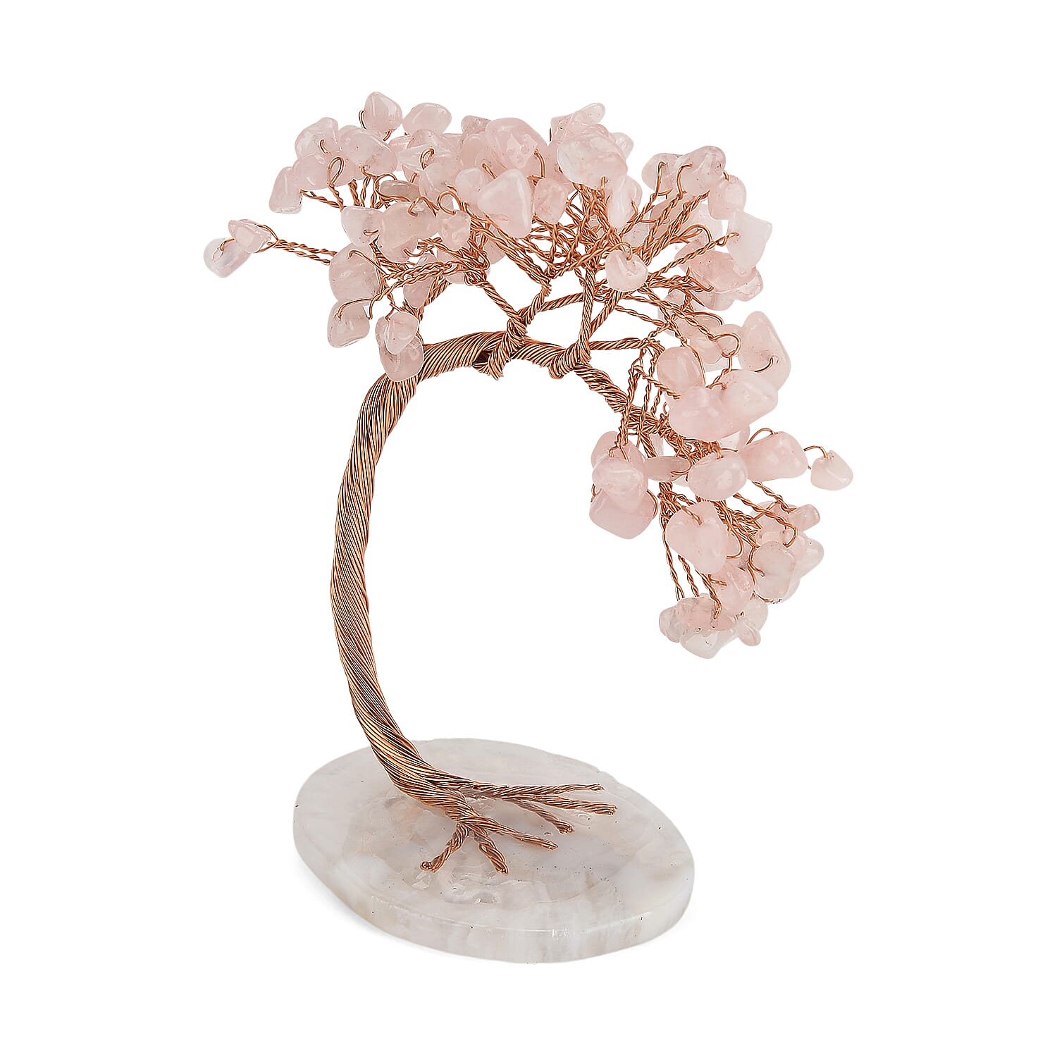 2 Piece Set - Rose Quartz Bracelet (Strechable) & Gemstone Tree in Rose Gold Plated 290.00 Ct.