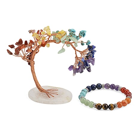 2 Piece Set - Multi Gemstones Tree & Bracelet (Strechable) 290.00 Ct.