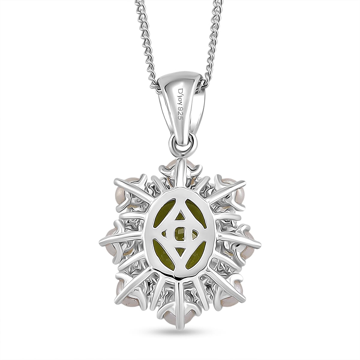 D'Joy Peridot, White Pearl & Moissanite Pendant with Chain (Size 18) in Rhodium Overlay Sterling Silver 3.90 Ct.