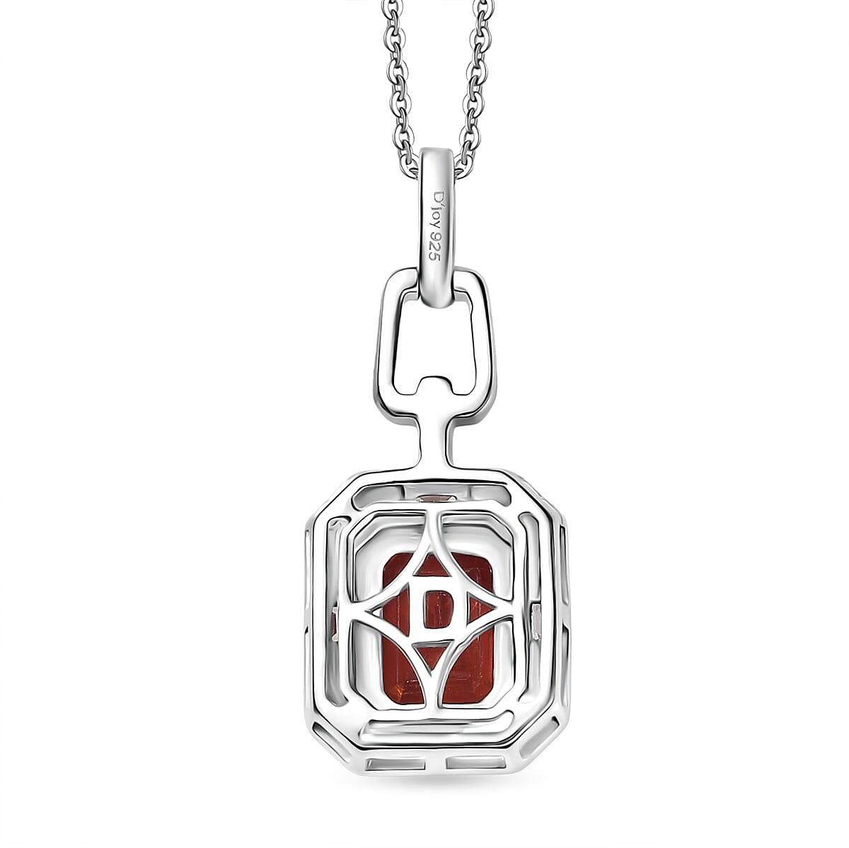 D'Joy Lab Grown Padparadscha Sapphire & White Zircon Pendant with Curb Chain (Size 20) in Rhodium Overlay Sterling Silver 2.20 Ct.