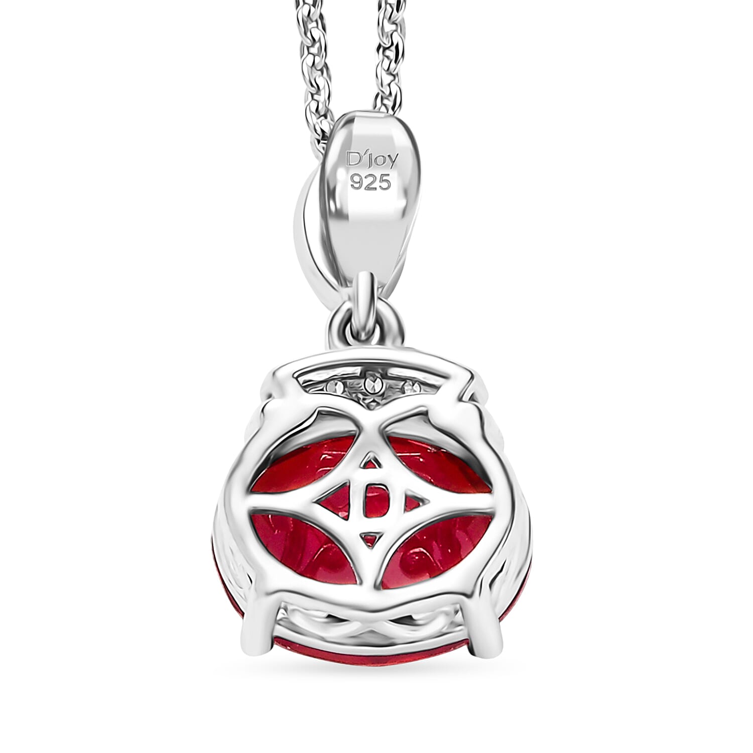 D'Joy Lab Grown Padparadscha Sapphire & White Zircon Pendant with Chain (Size 20) in Rhodium Overlay Sterling Silver 2.67 Ct.