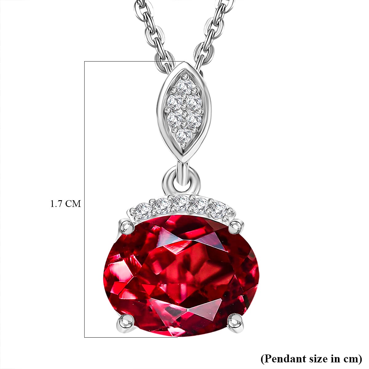 D'Joy Lab Grown Padparadscha Sapphire & White Zircon Pendant with Chain (Size 20) in Rhodium Overlay Sterling Silver 2.67 Ct.