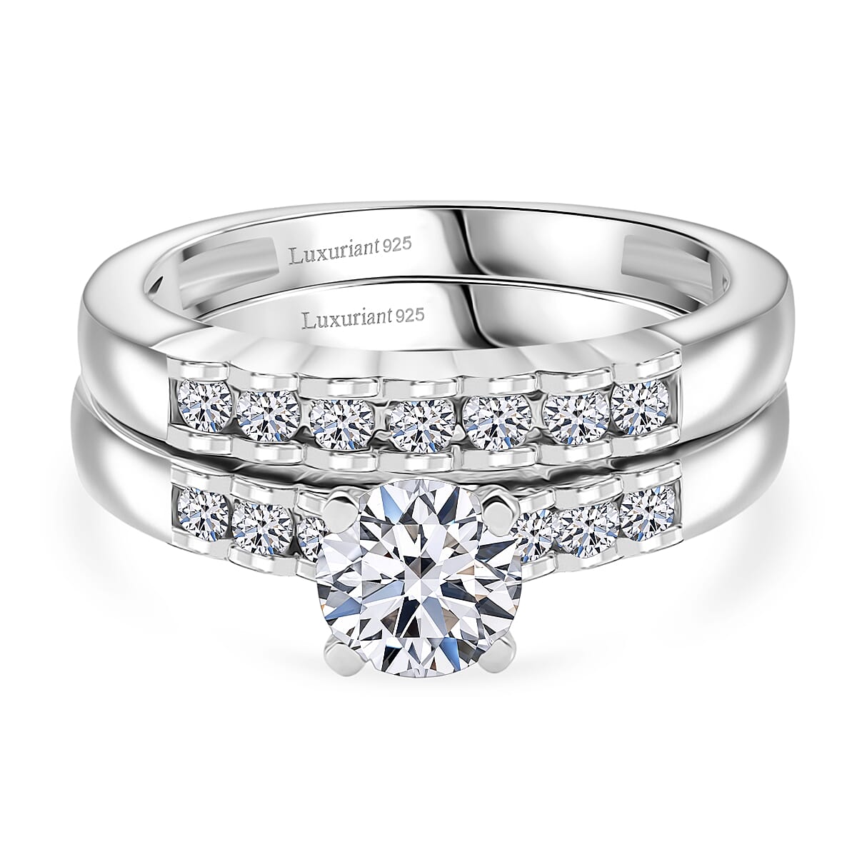 Luxuriant Set of 2 - Lab Grown Diamond (SI-GH) Ring in Rhodium Overlay Sterling Silver 1.22 Ct.