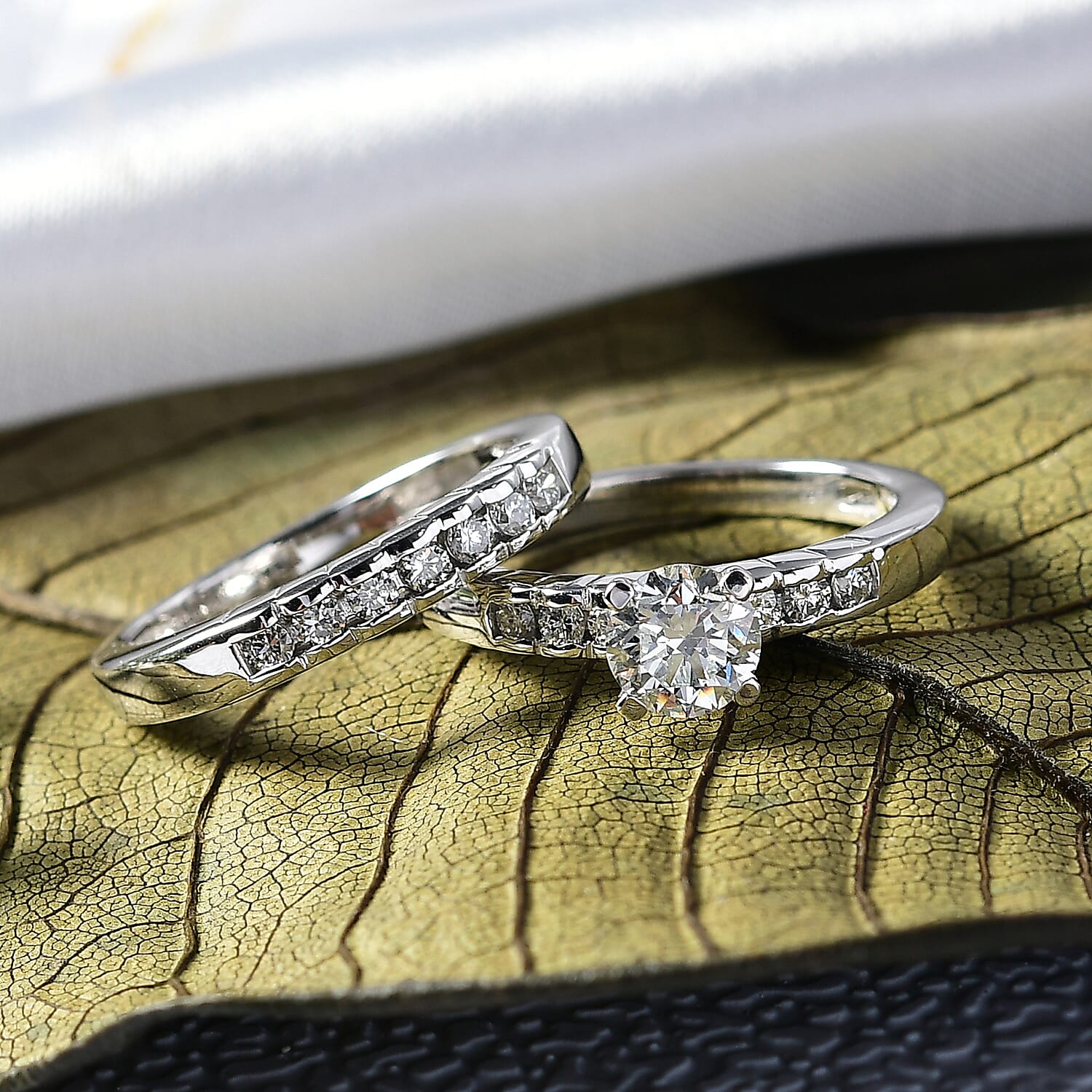 LUXURIANT Set of 2 Lab Grown Diamond Ring in Rhodium Overlay Sterling Silver 1.22 Ct.