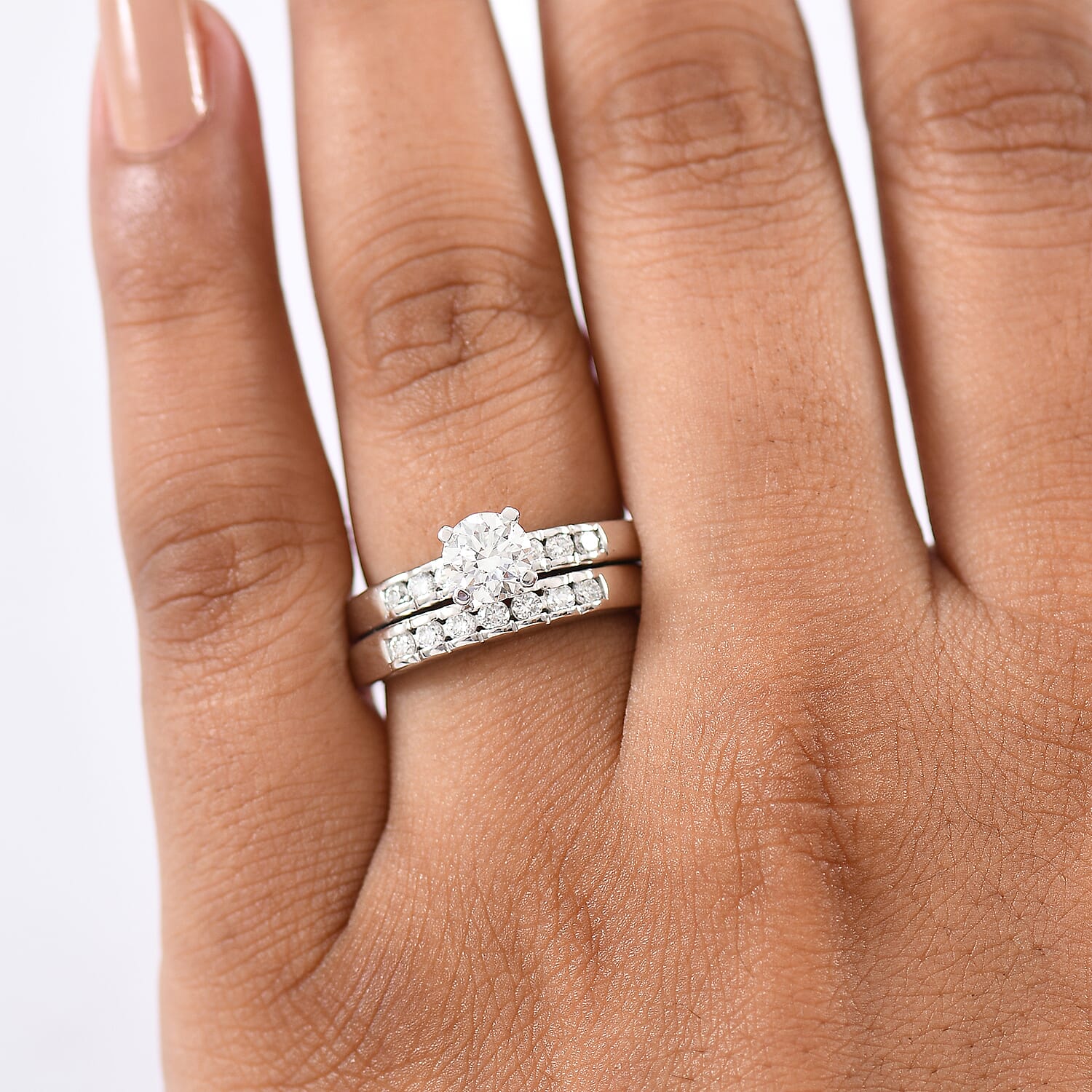 Luxuriant Set of 2 - Lab Grown Diamond (SI-GH) Ring in Rhodium Overlay Sterling Silver 1.22 Ct.