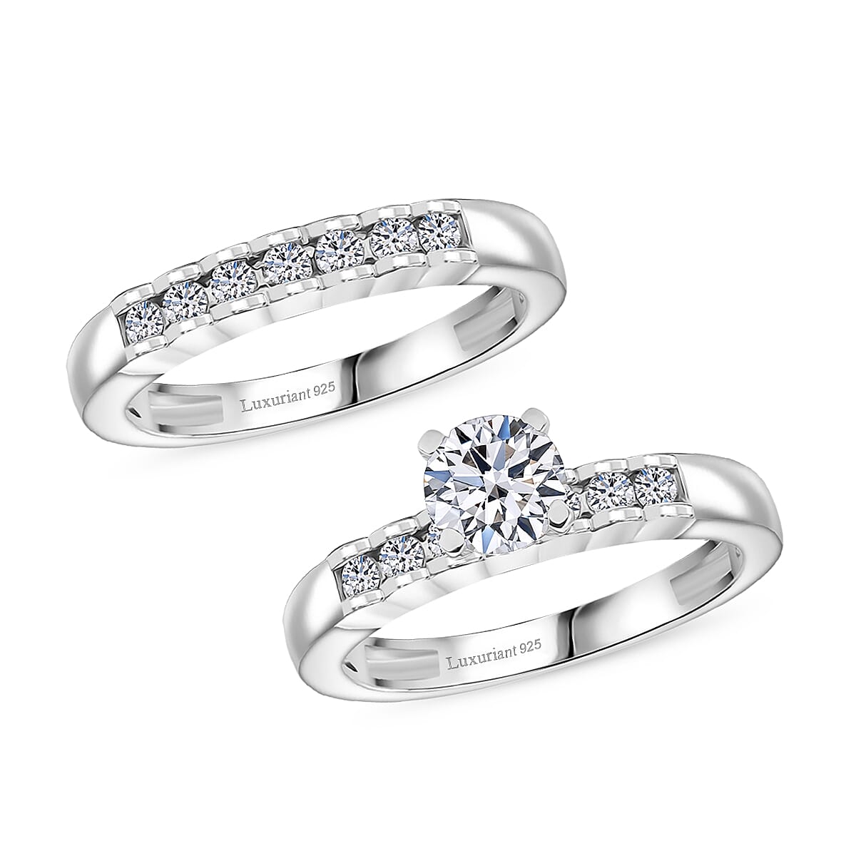 Luxuriant Set of 2 - Lab Grown Diamond (SI-GH) Ring in Rhodium Overlay Sterling Silver 1.22 Ct.