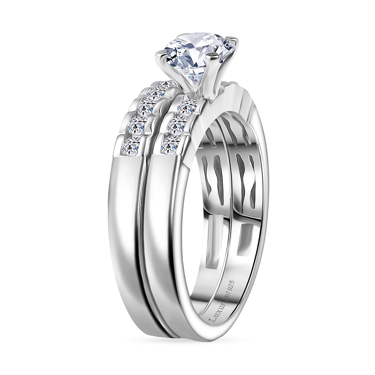 Luxuriant Set of 2 - Lab Grown Diamond (SI-GH) Ring in Rhodium Overlay Sterling Silver 1.22 Ct.