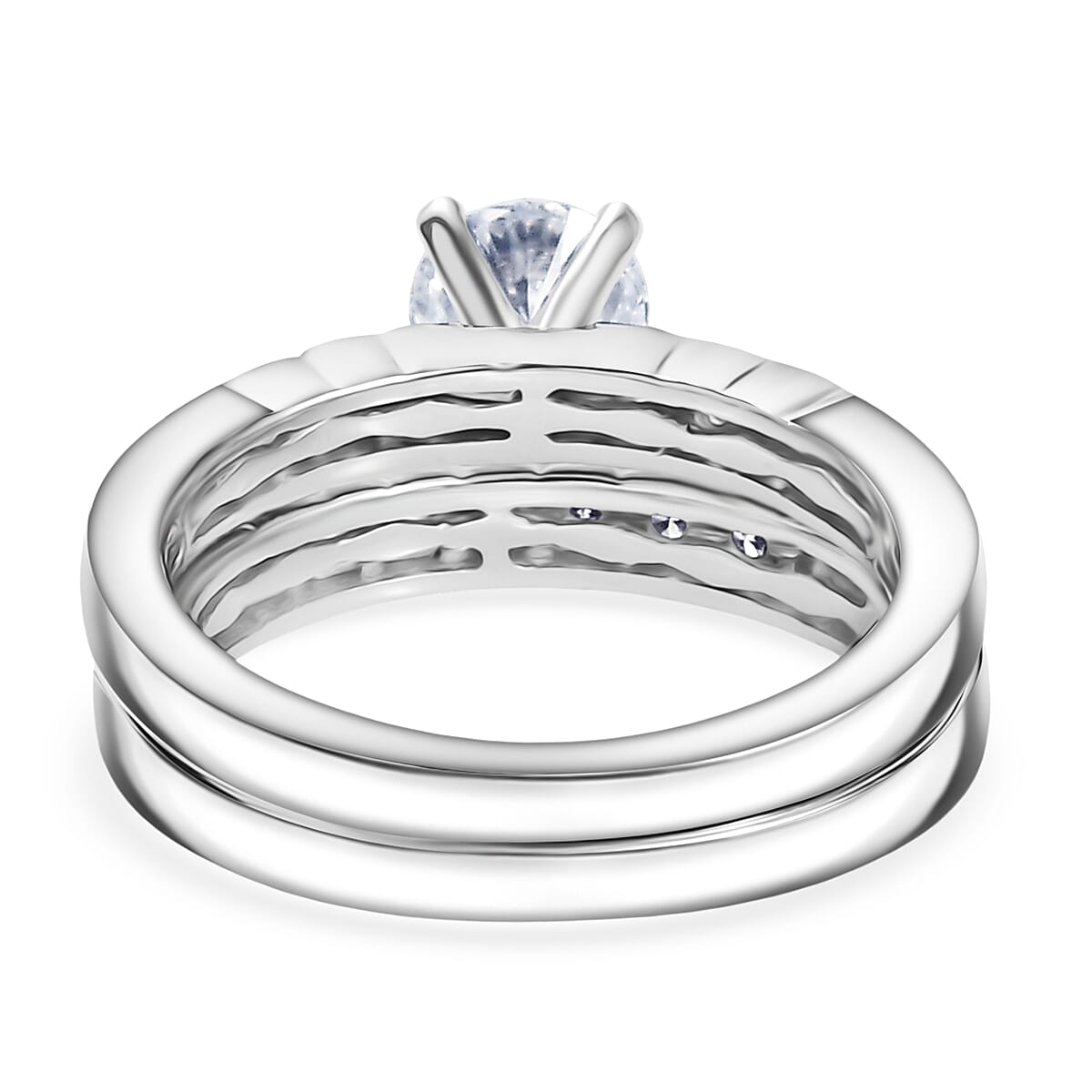 Luxuriant Set of 2 - Lab Grown Diamond (SI-GH) Ring in Rhodium Overlay Sterling Silver 1.22 Ct.