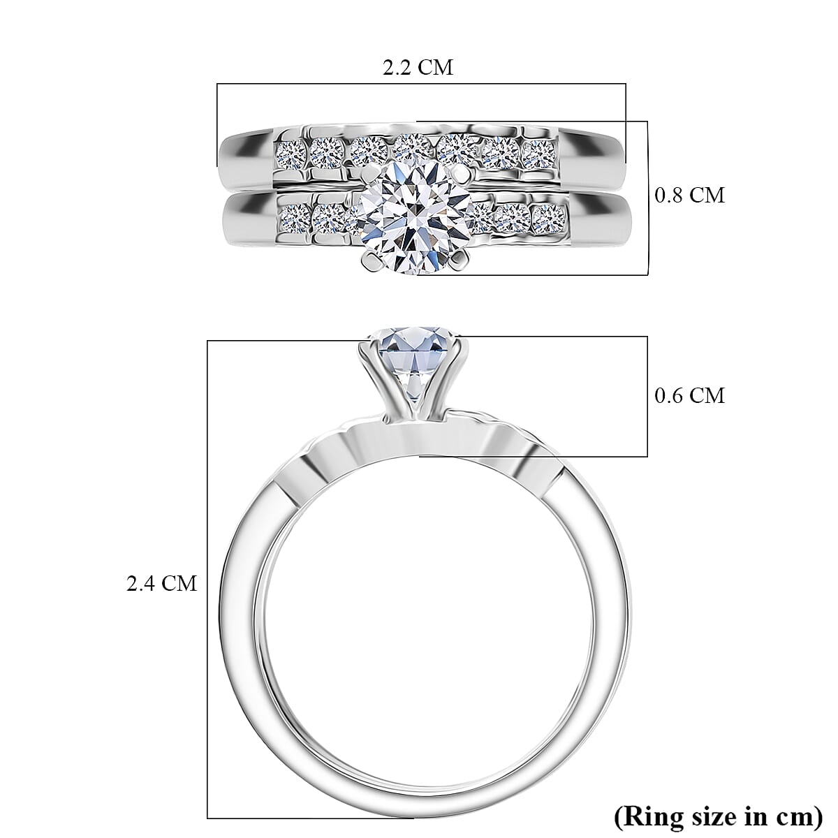Luxuriant Set of 2 - Lab Grown Diamond (SI-GH) Ring in Rhodium Overlay Sterling Silver 1.22 Ct.