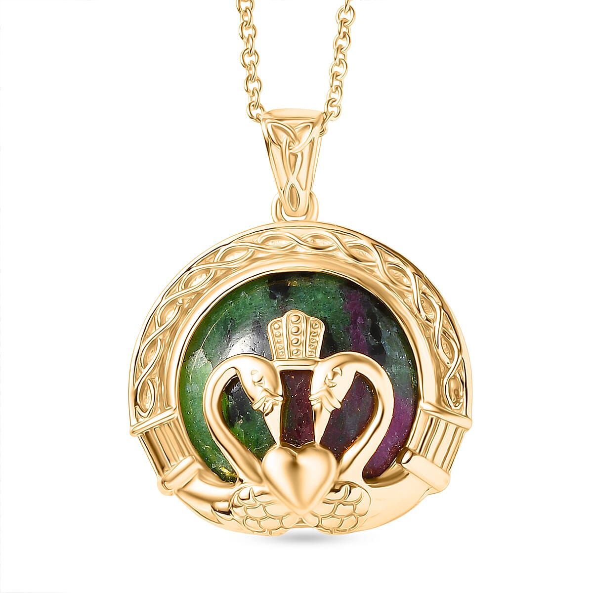EverTrue Natural Ruby Zoisite Pendant with Chain (Size 20) in Yellow Gold Plated 27.30 Ct.