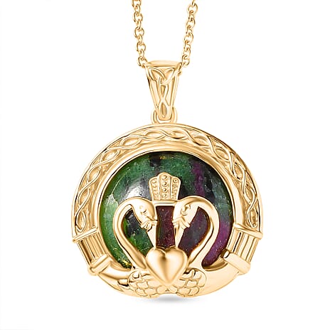 EverTrue Natural Ruby Zoisite Pendant with Chain (Size 20) in Yellow Gold Plated 27.30 Ct.