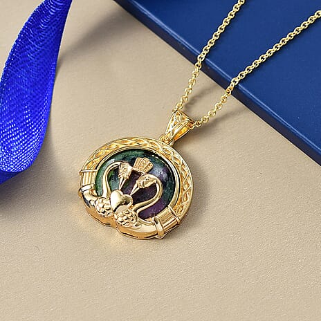 EverTrue Natural Ruby Zoisite Pendant with Chain (Size 20) in Yellow Gold Plated 27.30 Ct.