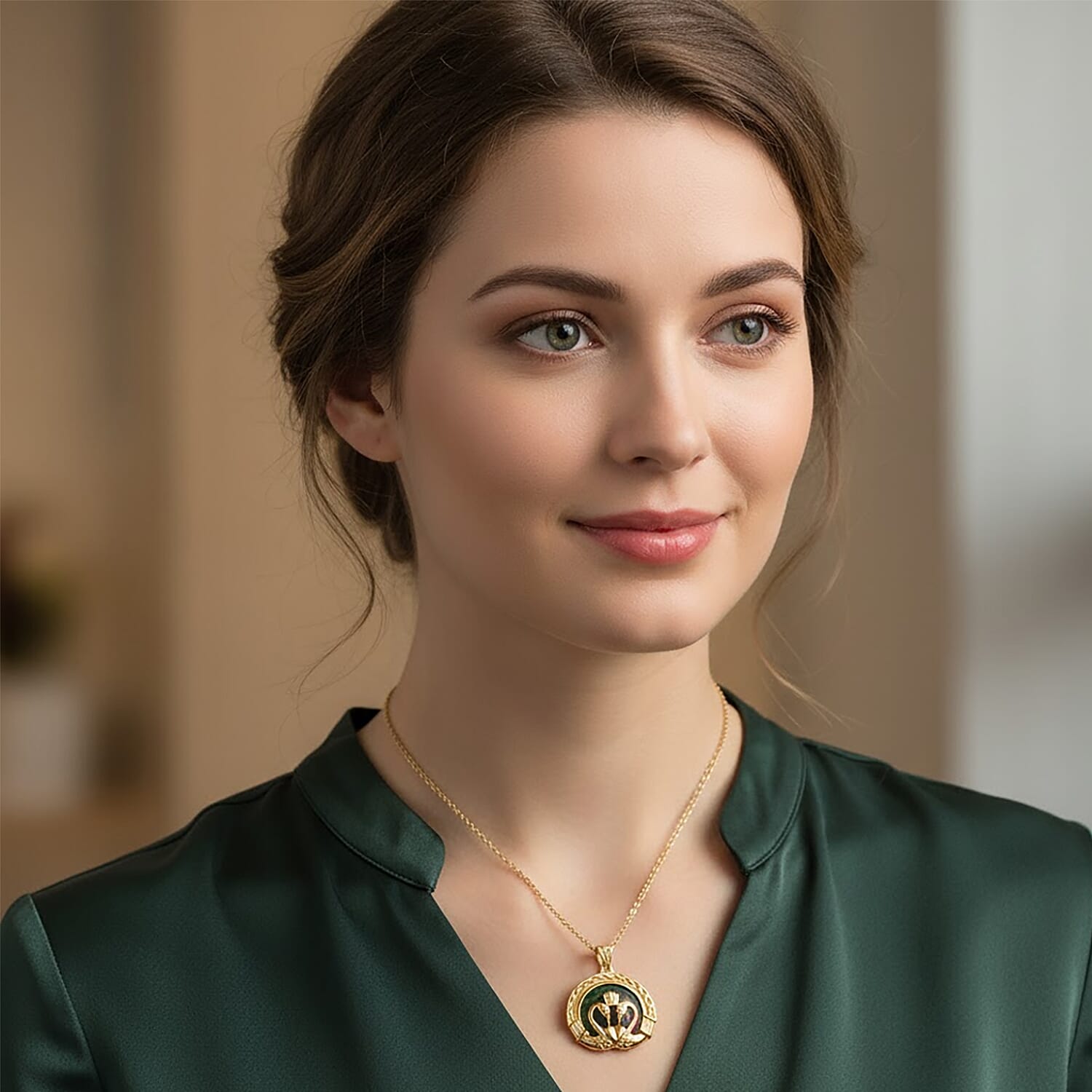 EverTrue Natural Ruby Zoisite Pendant with Chain (Size 20) in Yellow Gold Plated 27.30 Ct.