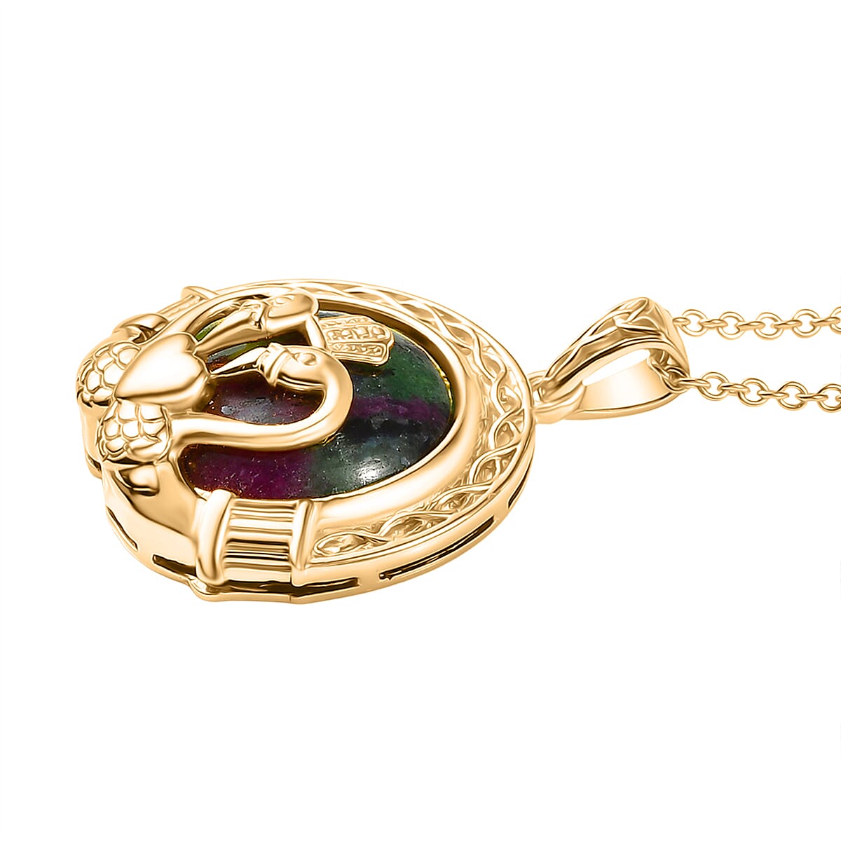 EverTrue Natural Ruby Zoisite Pendant with Chain (Size 20) in Yellow Gold Plated 27.30 Ct.