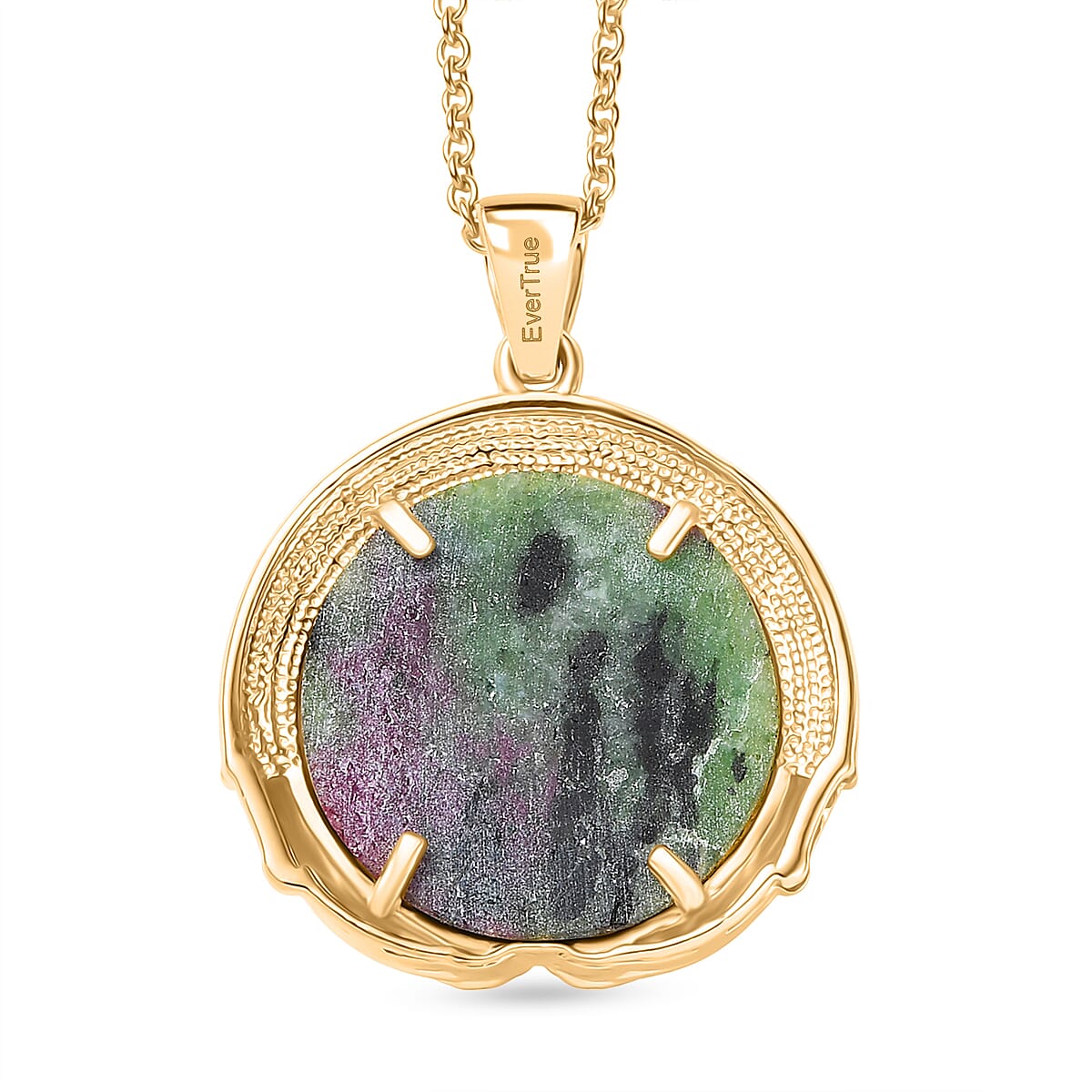 EverTrue Natural Ruby Zoisite Pendant with Chain (Size 20) in Yellow Gold Plated 27.30 Ct.