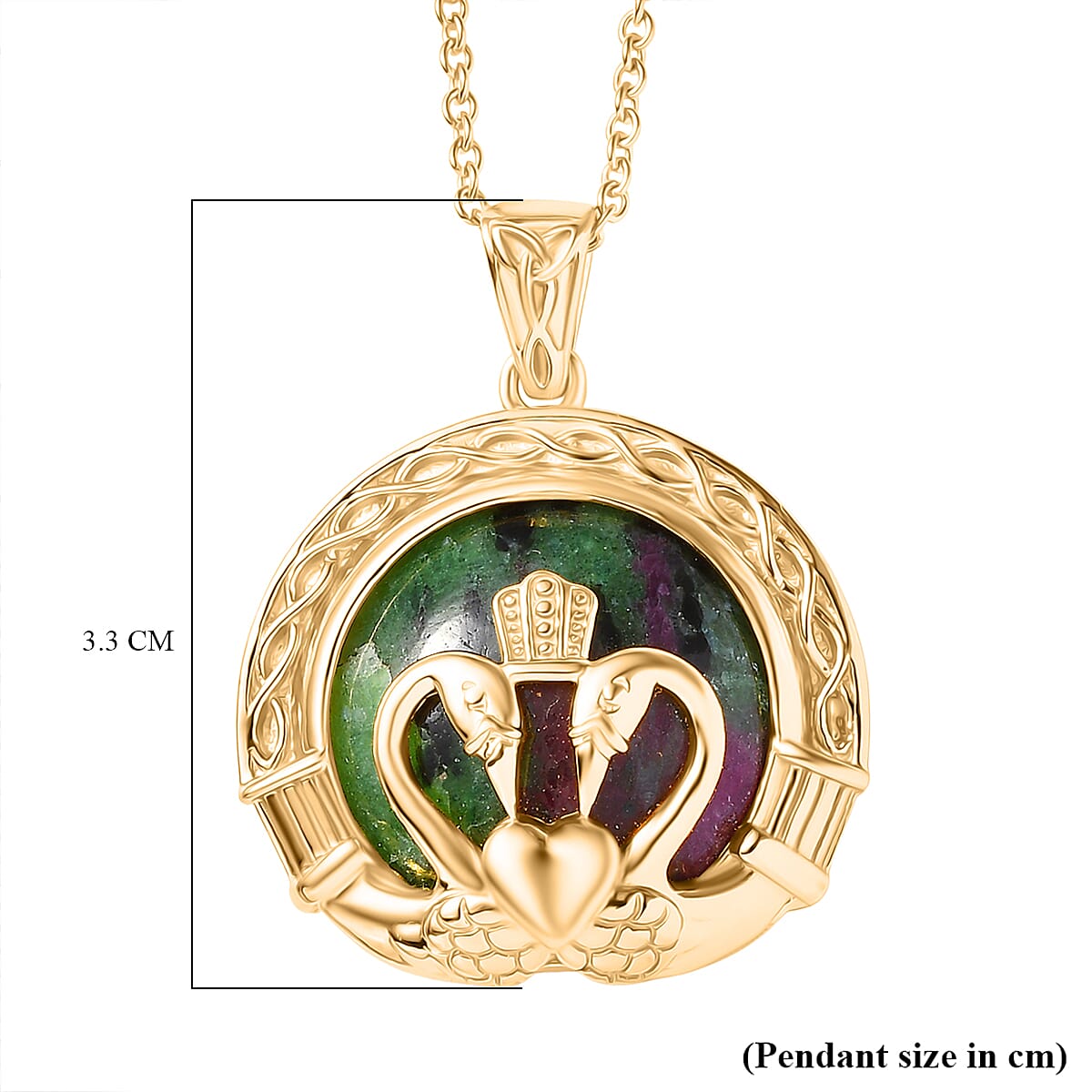 EverTrue Natural Ruby Zoisite Pendant with Chain (Size 20) in Yellow Gold Plated 27.30 Ct.