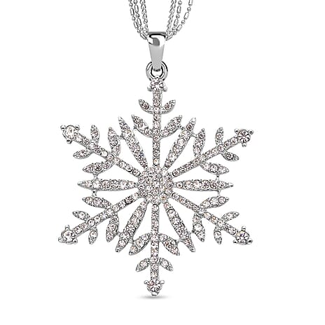 Austrian White Crystal Snowflake Pendant with Chain (Size 28-2 Inch) 10.00 Ct.
