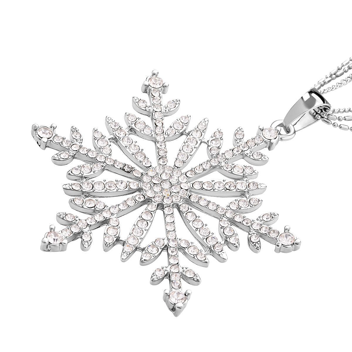 Austrian White Crystal Snowflake Pendant with Chain (Size 28-2 Inch) 10.00 Ct.