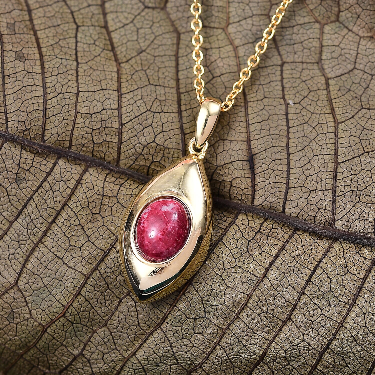EverTrue Natural Thulite Pendant with Chain (Size 20) in Yellow Gold Plated 2.35 Ct.