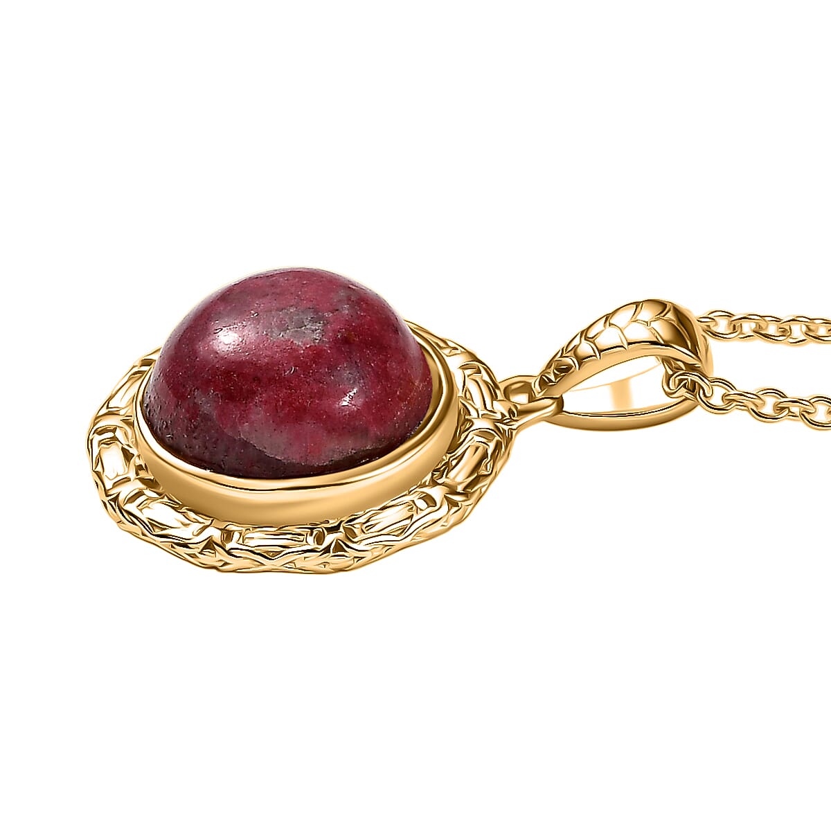 EverTrue Natural Thulite Pendant with Chain (Size 20) in Yellow Gold Plated 7.84 Ct.
