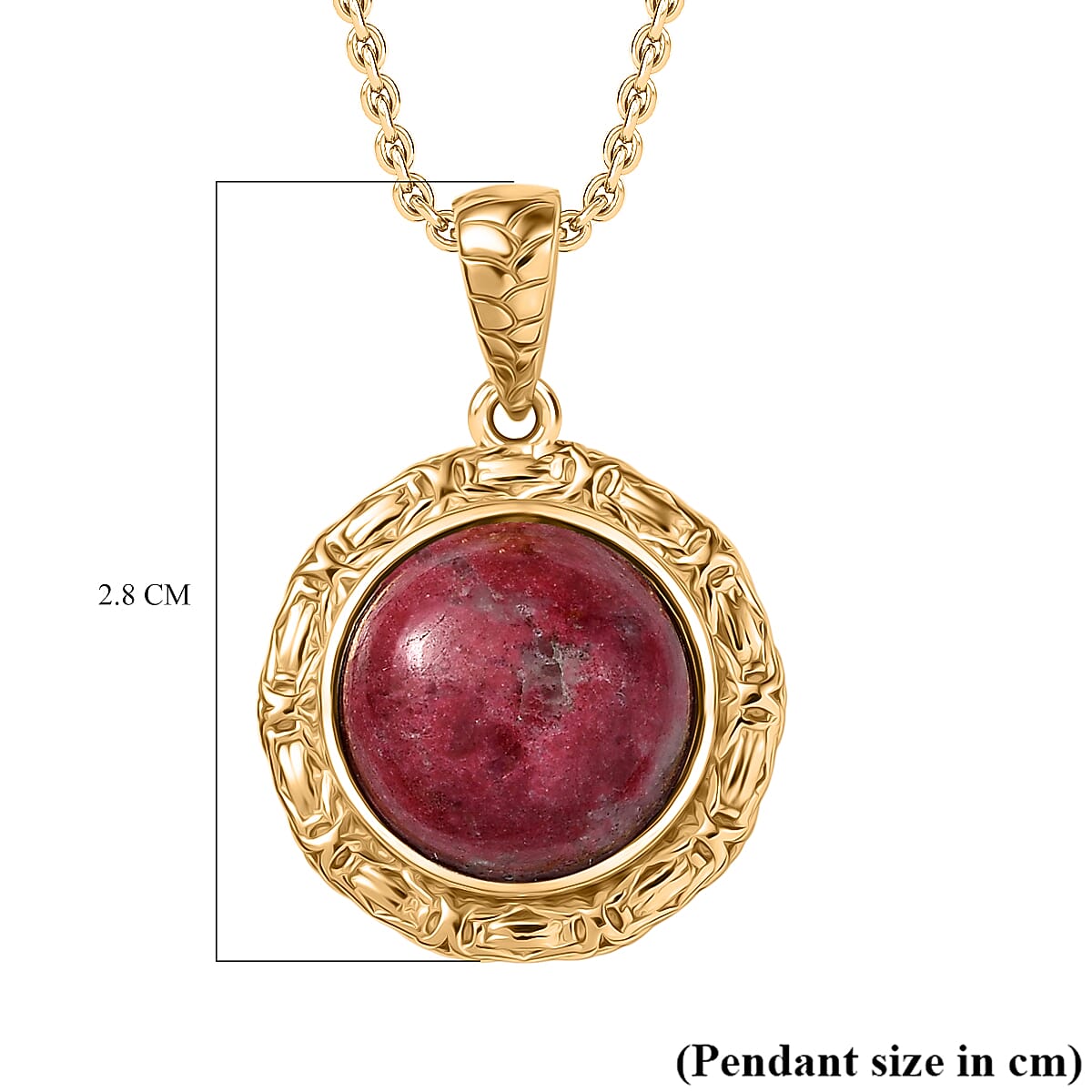 EverTrue Natural Thulite Pendant with Chain (Size 20) in Yellow Gold Plated 7.84 Ct.