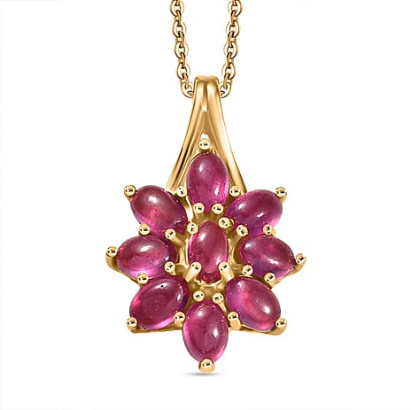 D'Joy Fissure Filled Ruby Pendant with Chain (Size 20) in Yellow Gold Plated Sterling Silver 3.56 Ct.