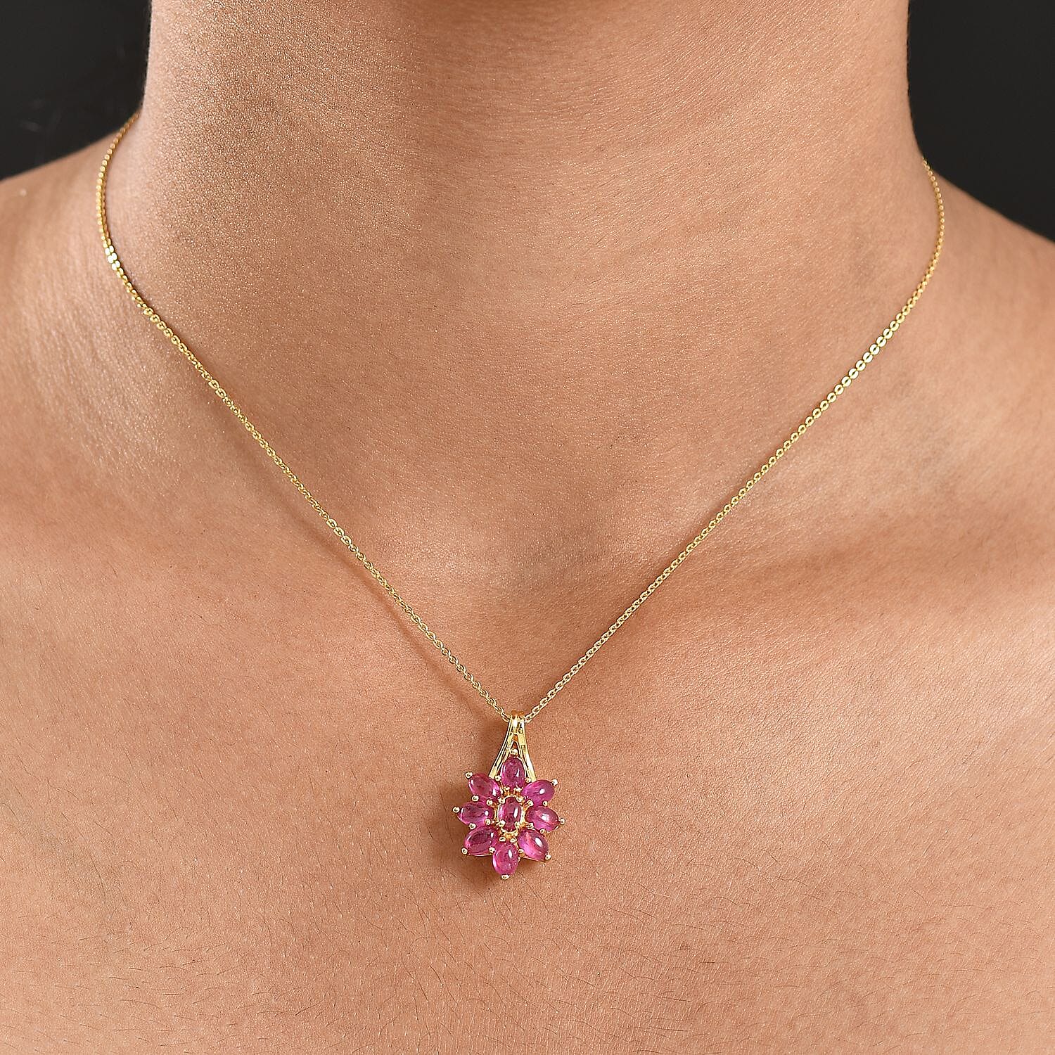 D'Joy Fissure Filled Ruby Pendant with Chain (Size 20) in Yellow Gold Plated Sterling Silver 3.56 Ct.
