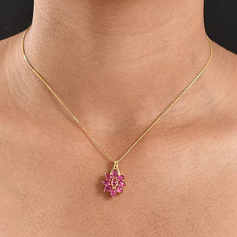 D'Joy Fissure Filled Ruby Pendant with Chain (Size 20) in Yellow Gold Plated Sterling Silver 3.56 Ct.